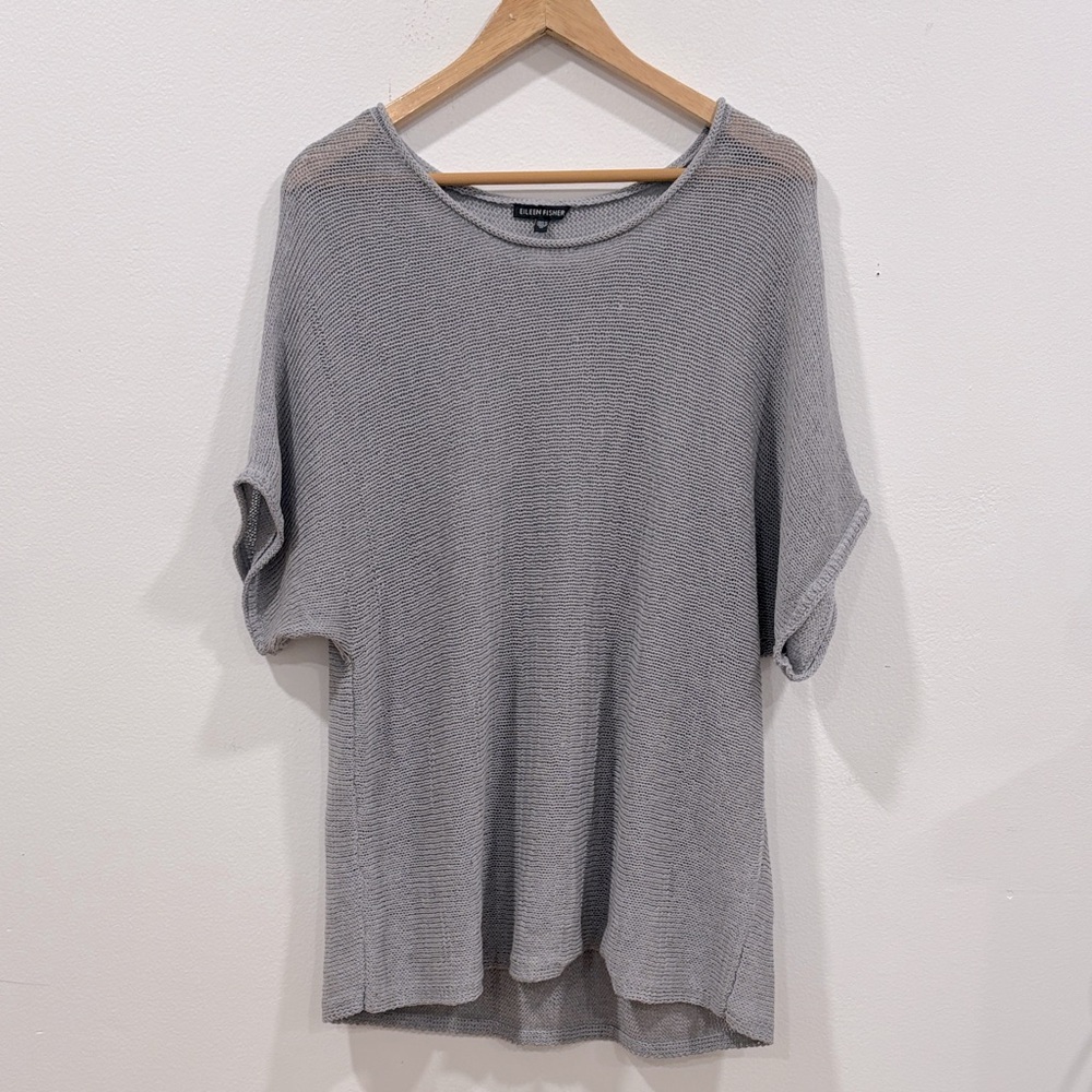 Eileen Fisher Classic Wool Short Sleeve Boat Neck Top Sweater, Size M